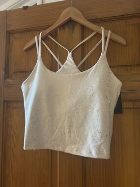 Fabletics White Sparkle Strappy Crop Tank